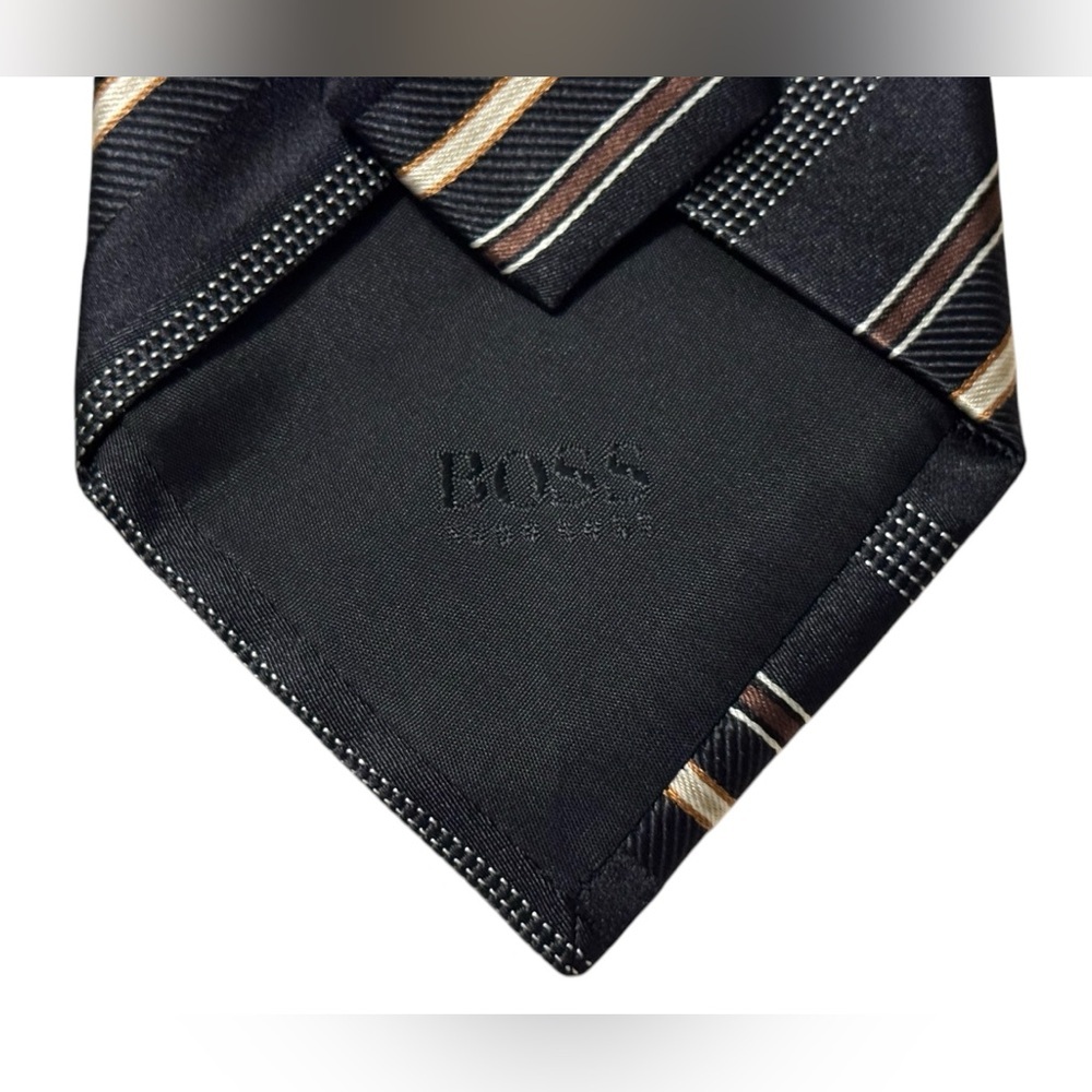 BOSS HUGO BOSS Black Striped Silk Tie Made In Italy 59"/3" - Picture 7 of 9